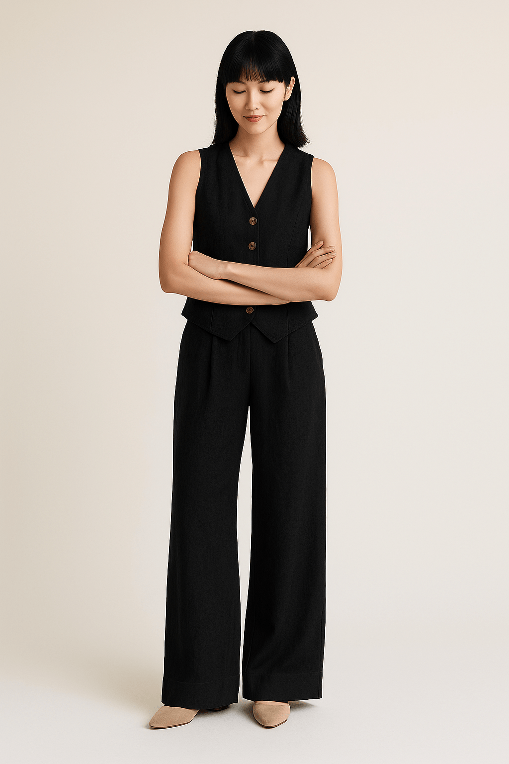 Ashford | Emely Sleeveless Linen Style Vest & Wide Trousers Set (Cotton) - Ashford London Clothing