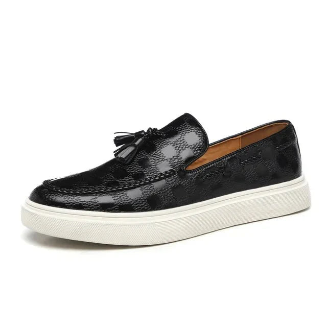 Ashford | Ethan Men’s Leather Loafers – Tasseled Slip - On – Textured Design – Chunky Rubber Sole - Ashford London Clothing