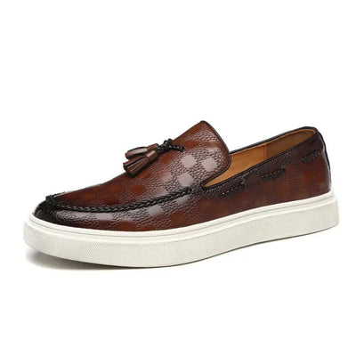 Ashford | Ethan Men’s Leather Loafers – Tasseled Slip - On – Textured Design – Chunky Rubber Sole - Ashford London Clothing