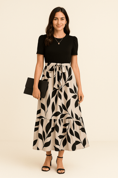 Ashford | Flared Maxi Dress with Puff Sleeves and Cinched Waist - Ashford London Clothing