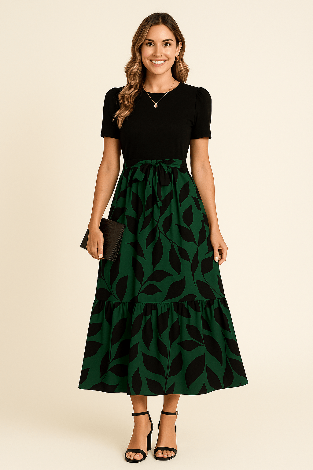 Ashford | Flared Maxi Dress with Puff Sleeves and Cinched Waist - Ashford London Clothing
