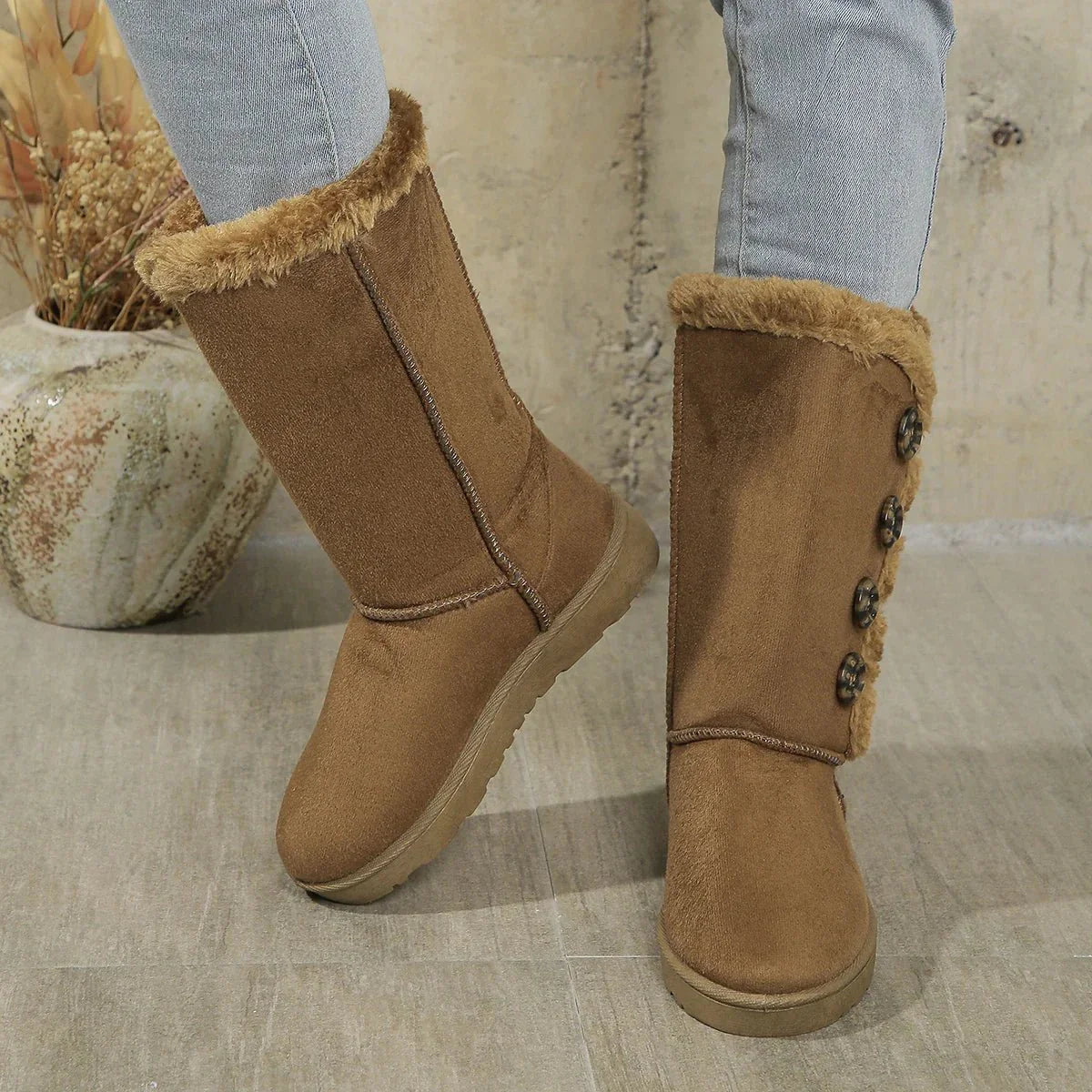 Ashford | Ingrid – Women’s Winter Booties with Genuine Leather and Button Detail