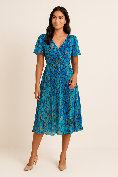 Ashford | Jasmine Blue Floral Wrap Dress - Ashford London Clothing