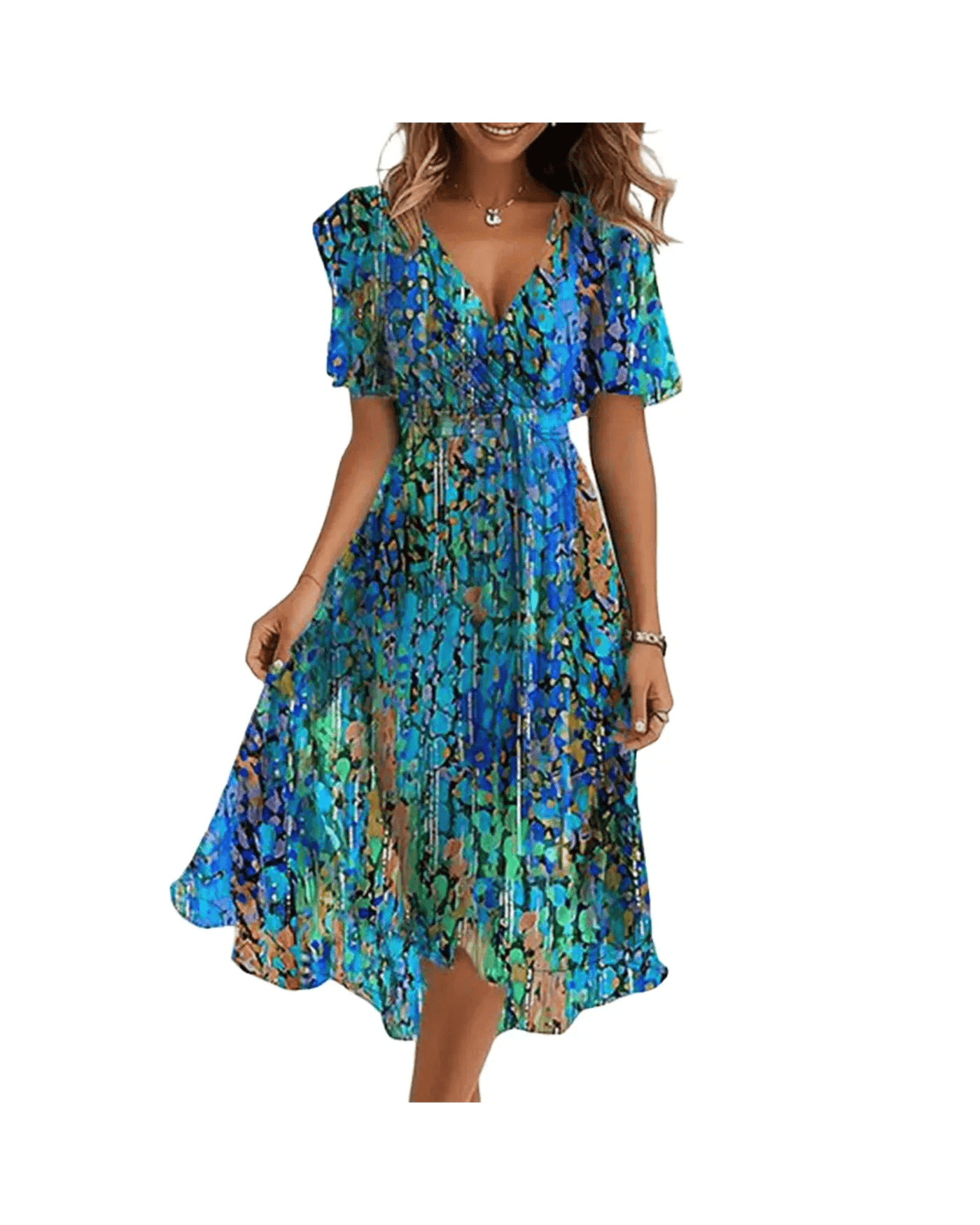 Ashford | Jasmine Blue Floral Wrap Dress - Ashford London Clothing
