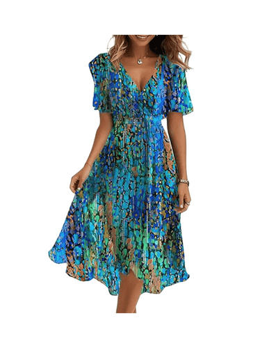 Ashford | Jasmine Blue Floral Wrap Dress - Ashford London Clothing