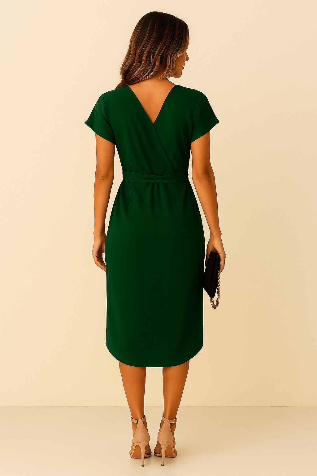 Ashford | Jolene Elegant Wrap Midi Dress with V - Neck - Ashford London Clothing