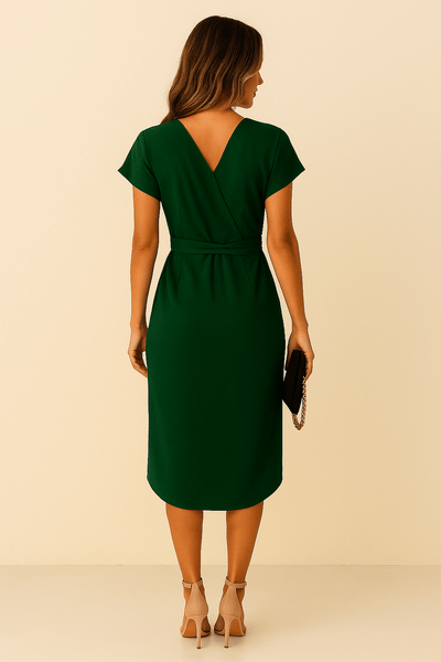 Ashford | Jolene Elegant Wrap Midi Dress with V - Neck - Ashford London Clothing