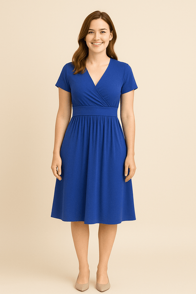 Ashford | Juliet V - Neck Short Sleeve Midi Swing Dress with Pockets - Ashford London Clothing