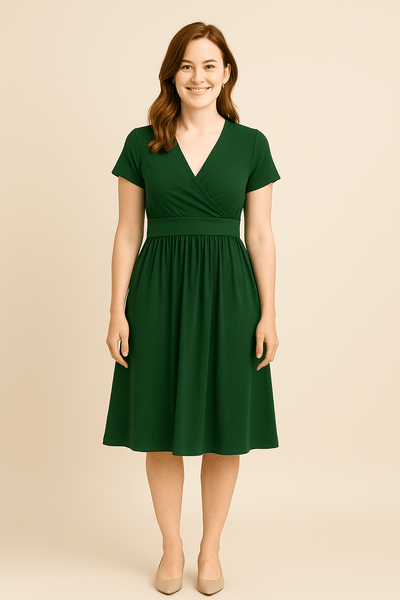 Ashford | Juliet V - Neck Short Sleeve Midi Swing Dress with Pockets - Ashford London Clothing