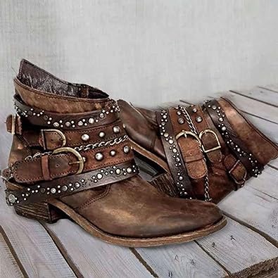Ashford | Kaida – Women’s PU Leather Ankle Boots with Studded Straps & Chain Detail