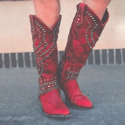Ashford | Keziah – Women’s Knee-High Boots with Rivets, Thick Heel & Distressed Look