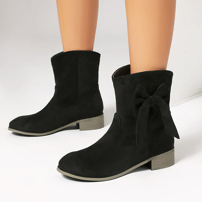 Ashford | Kirsty – Women’s Short Suede-Inspired Boots with Decorative Bow – Low Heel