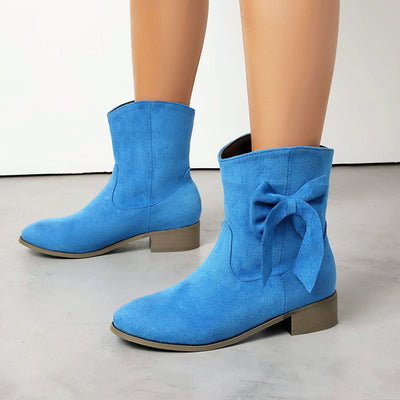 Ashford | Kirsty – Women’s Short Suede-Inspired Boots with Decorative Bow – Low Heel