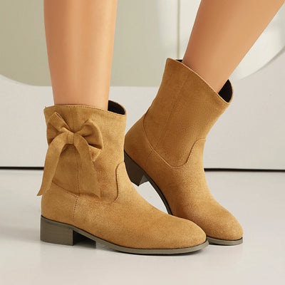 Ashford | Kirsty – Women’s Short Suede-Inspired Boots with Decorative Bow – Low Heel