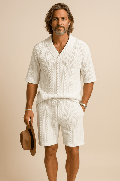Ashford | Knitted Co - Ord Set for Men – Summer V - Neck Top & Shorts - Ashford London Clothing