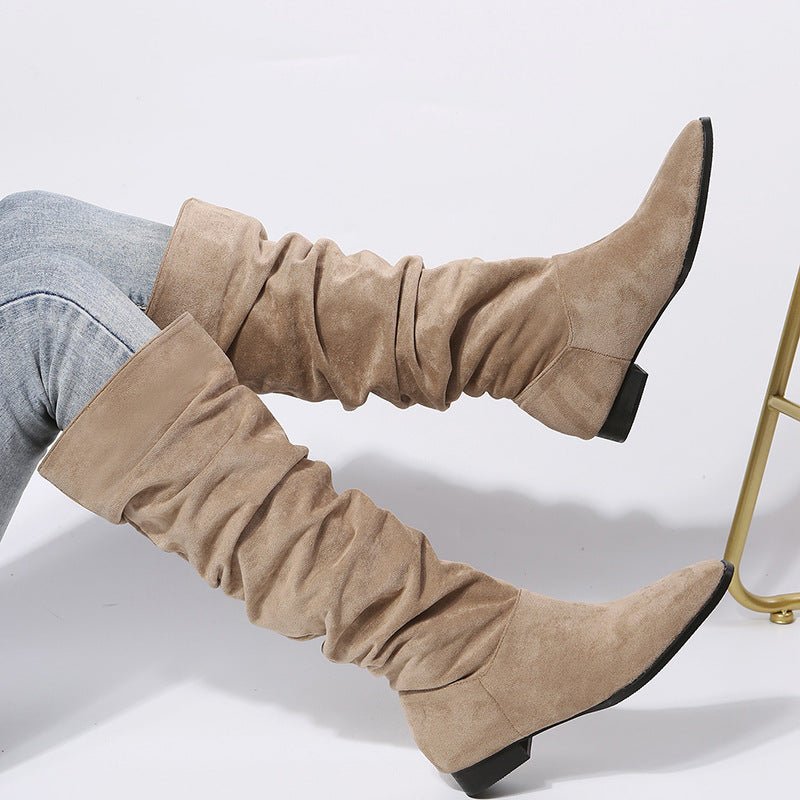 Ashford | Leona – Women’s Knee-High Faux Suede Boots with Pointed Toe & Flat Sole