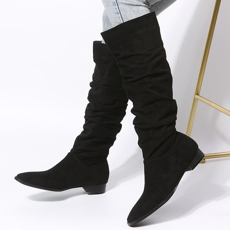 Ashford | Leona – Women’s Knee-High Faux Suede Boots with Pointed Toe & Flat Sole