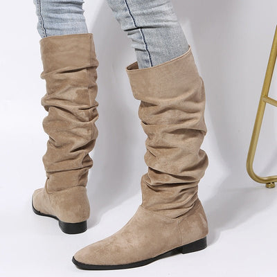 Ashford | Leona – Women’s Knee-High Faux Suede Boots with Pointed Toe & Flat Sole