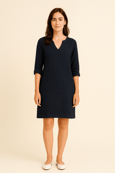 Ashford | Linen Style V - Neck Summer Dress with Relaxed Fit - Ashford London Clothing