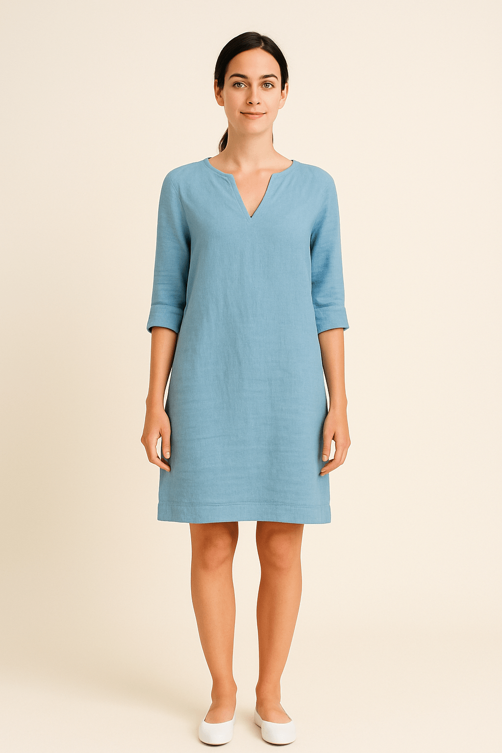 Ashford | Linen Style V - Neck Summer Dress with Relaxed Fit - Ashford London Clothing