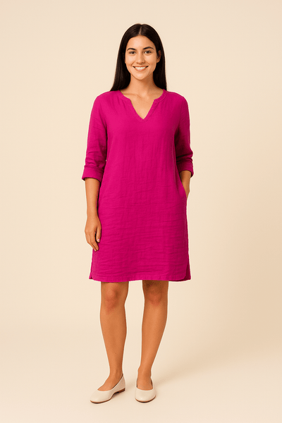 Ashford | Linen Style V - Neck Summer Dress with Relaxed Fit - Ashford London Clothing