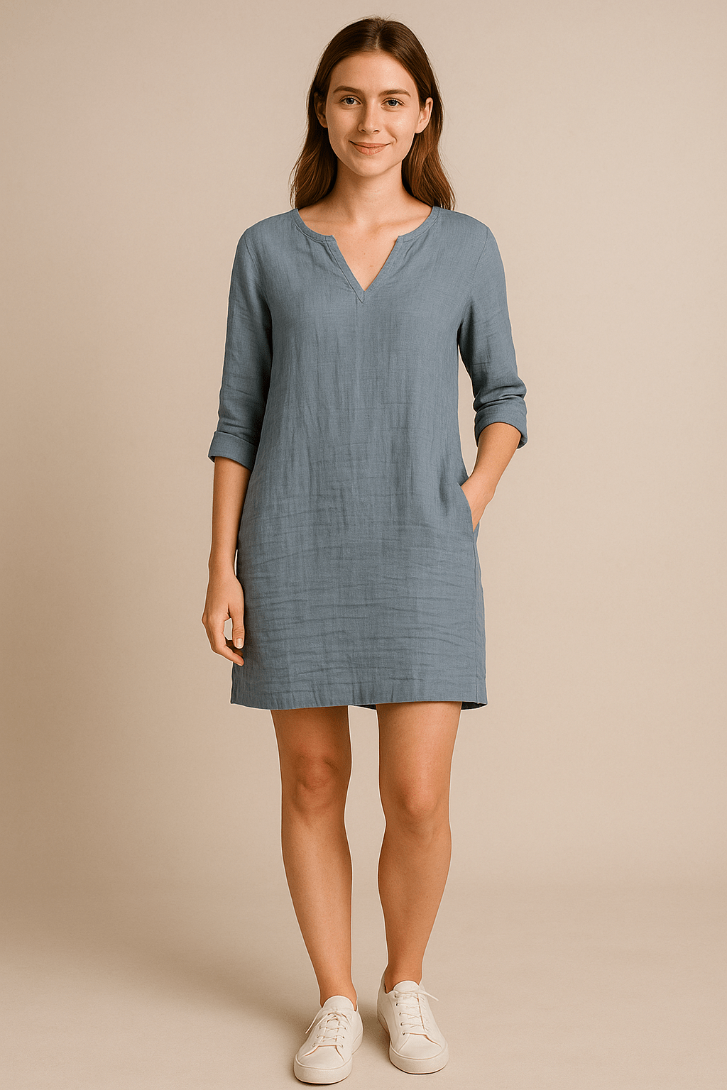 Ashford | Linen Style V - Neck Summer Dress with Relaxed Fit - Ashford London Clothing