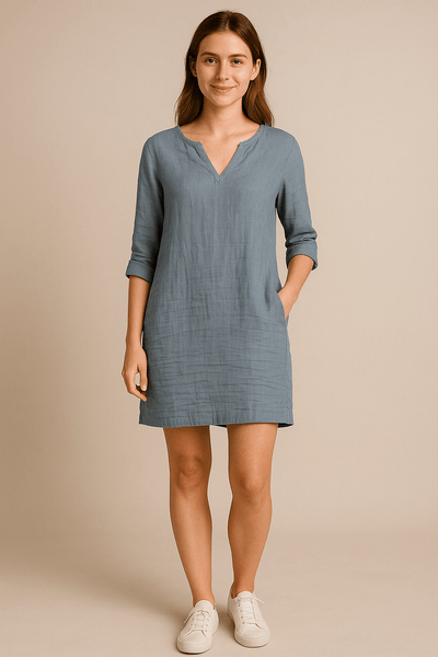 Ashford | Linen Style V - Neck Summer Dress with Relaxed Fit - Ashford London Clothing