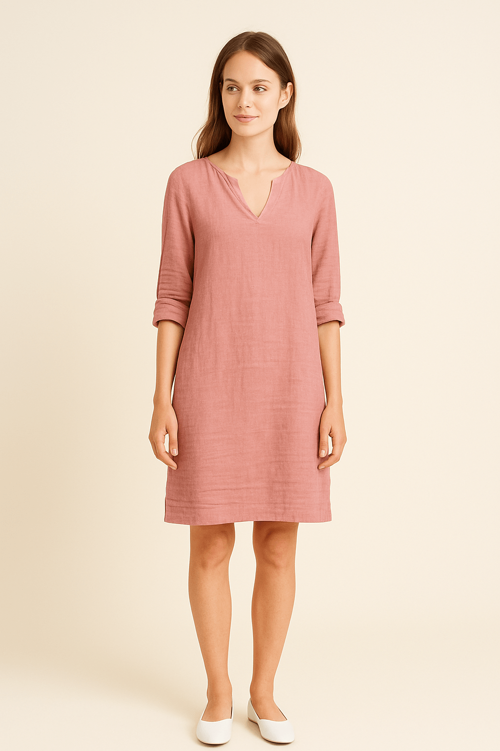 Ashford | Linen Style V - Neck Summer Dress with Relaxed Fit - Ashford London Clothing