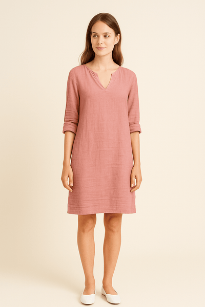 Ashford | Linen Style V - Neck Summer Dress with Relaxed Fit - Ashford London Clothing