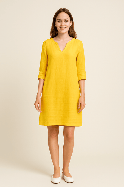 Ashford | Linen Style V - Neck Summer Dress with Relaxed Fit - Ashford London Clothing