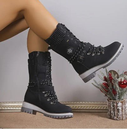 Ashford | Linnea – Women’s High-Top Lace-Up Winter Boots with Knitted Cuff & Rugged Sole