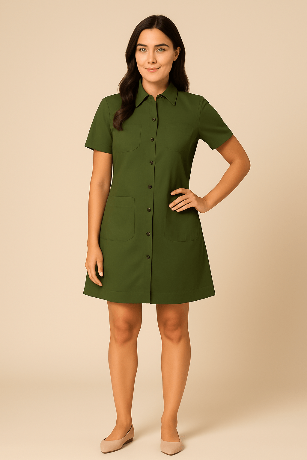 Ashford | Lucia – Button - Up Cargo Mini Shirt Dress - Ashford London Clothing