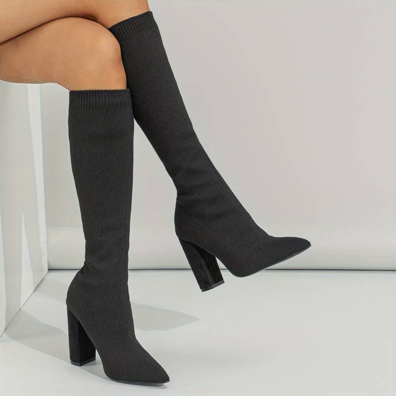 Ashford | Mirella – Women’s Knee-High Sock Boots with Stretch Knit & Block Heel