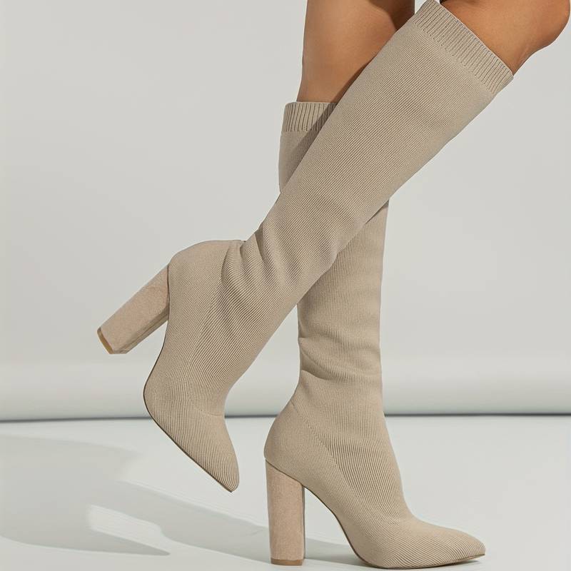 Ashford | Mirella – Women’s Knee-High Sock Boots with Stretch Knit & Block Heel