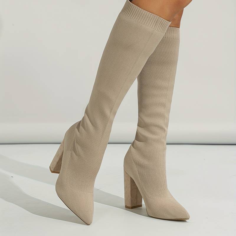 Ashford | Mirella – Women’s Knee-High Sock Boots with Stretch Knit & Block Heel