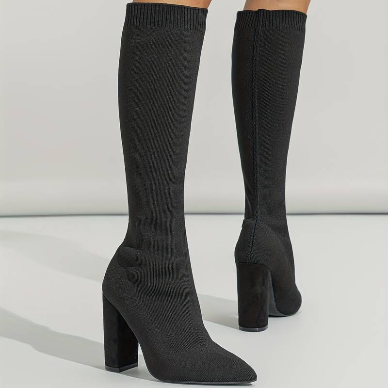 Ashford | Mirella – Women’s Knee-High Sock Boots with Stretch Knit & Block Heel
