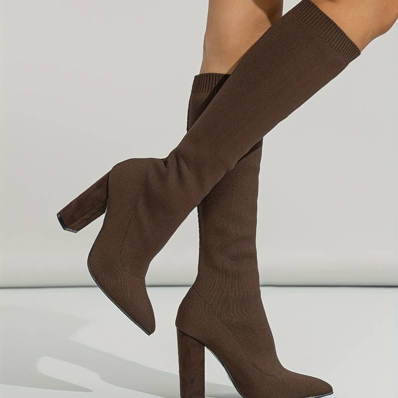 Ashford | Mirella – Women’s Knee-High Sock Boots with Stretch Knit & Block Heel