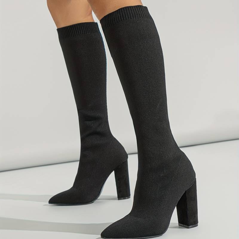 Ashford | Mirella – Women’s Knee-High Sock Boots with Stretch Knit & Block Heel