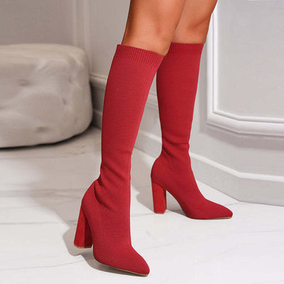 Ashford | Mirella – Women’s Knee-High Sock Boots with Stretch Knit & Block Heel