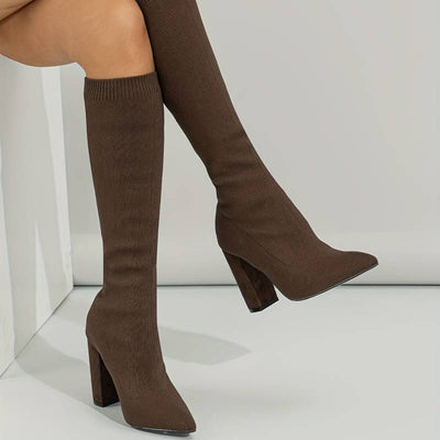 Ashford | Mirella – Women’s Knee-High Sock Boots with Stretch Knit & Block Heel