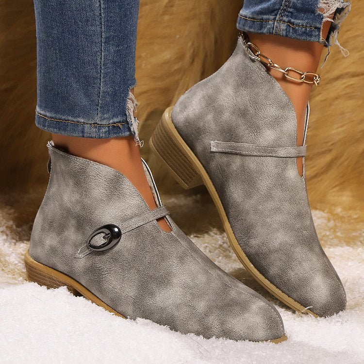 Ashford | Mireya – Women’s Suede-Look Ankle Boots with Buckle Strap & Pointed Toe