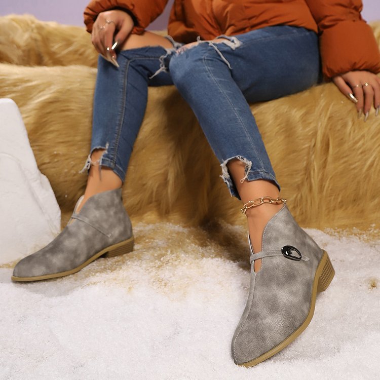 Ashford | Mireya – Women’s Suede-Look Ankle Boots with Buckle Strap & Pointed Toe