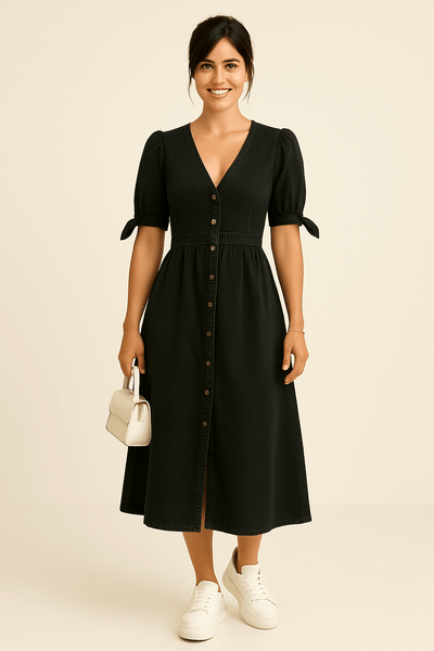 Ashford | Niamh Maxi Dress – Denim Elegance, Soft Stretch, Urban Grace - Ashford London Clothing