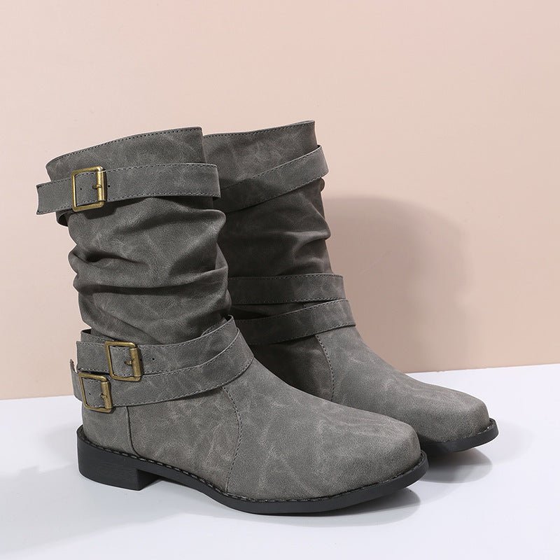 Ashford | Noelia – Women’s Casual Buckle Strap Mid-Calf Boots with Low Block Heel