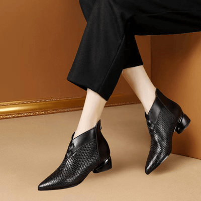 Ashford | Noelle – Women’s PU Leather Ankle Boots with Pointed Toe & Textured Sides