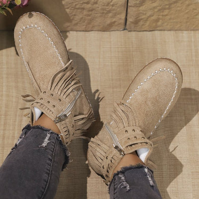 Ashford | Norelle – Women’s Ankle Boots with Suede Fringe, Studs & Side Zip