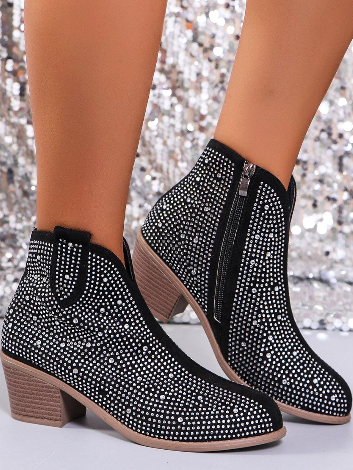 Ashford | Novalie – Women’s Rhinestone Ankle Boots with Pointed Toe & Block Heel