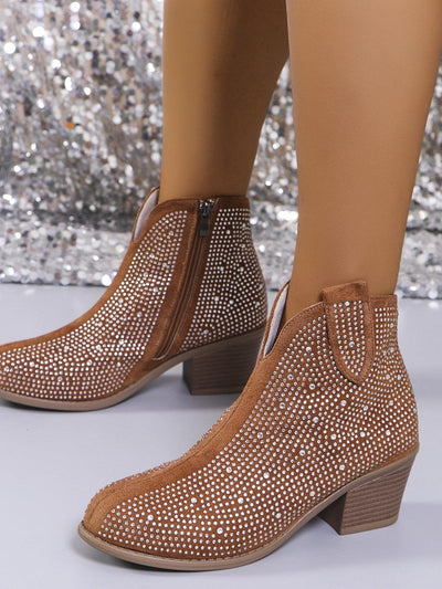 Ashford | Novalie – Women’s Rhinestone Ankle Boots with Pointed Toe & Block Heel