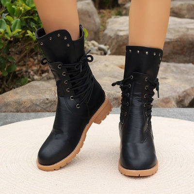 Ashford | Nyra – Women’s Lace-Up Mid-Calf Boots with Chunky Heel & Stud Detail
