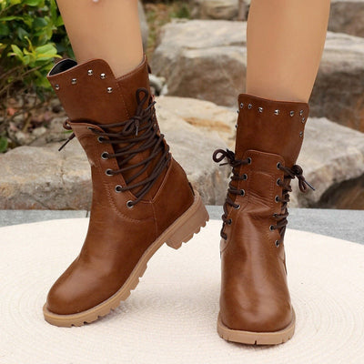 Ashford | Nyra – Women’s Lace-Up Mid-Calf Boots with Chunky Heel & Stud Detail